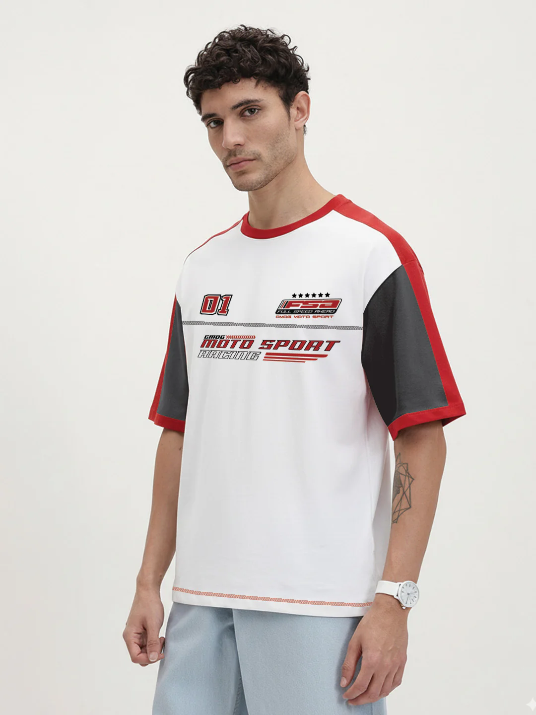 Moto Sport FSA Oversized T-Shirt - Black, Red & White - Image 3