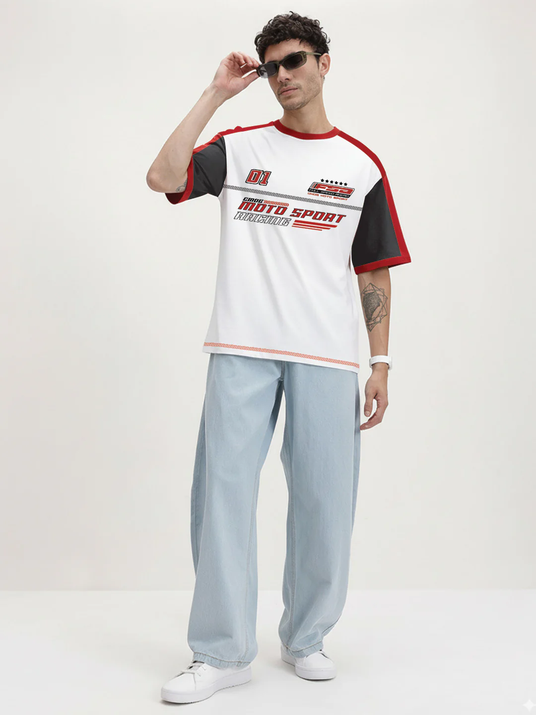 Moto Sport FSA Oversized T-Shirt - Black, Red & White - Image 4