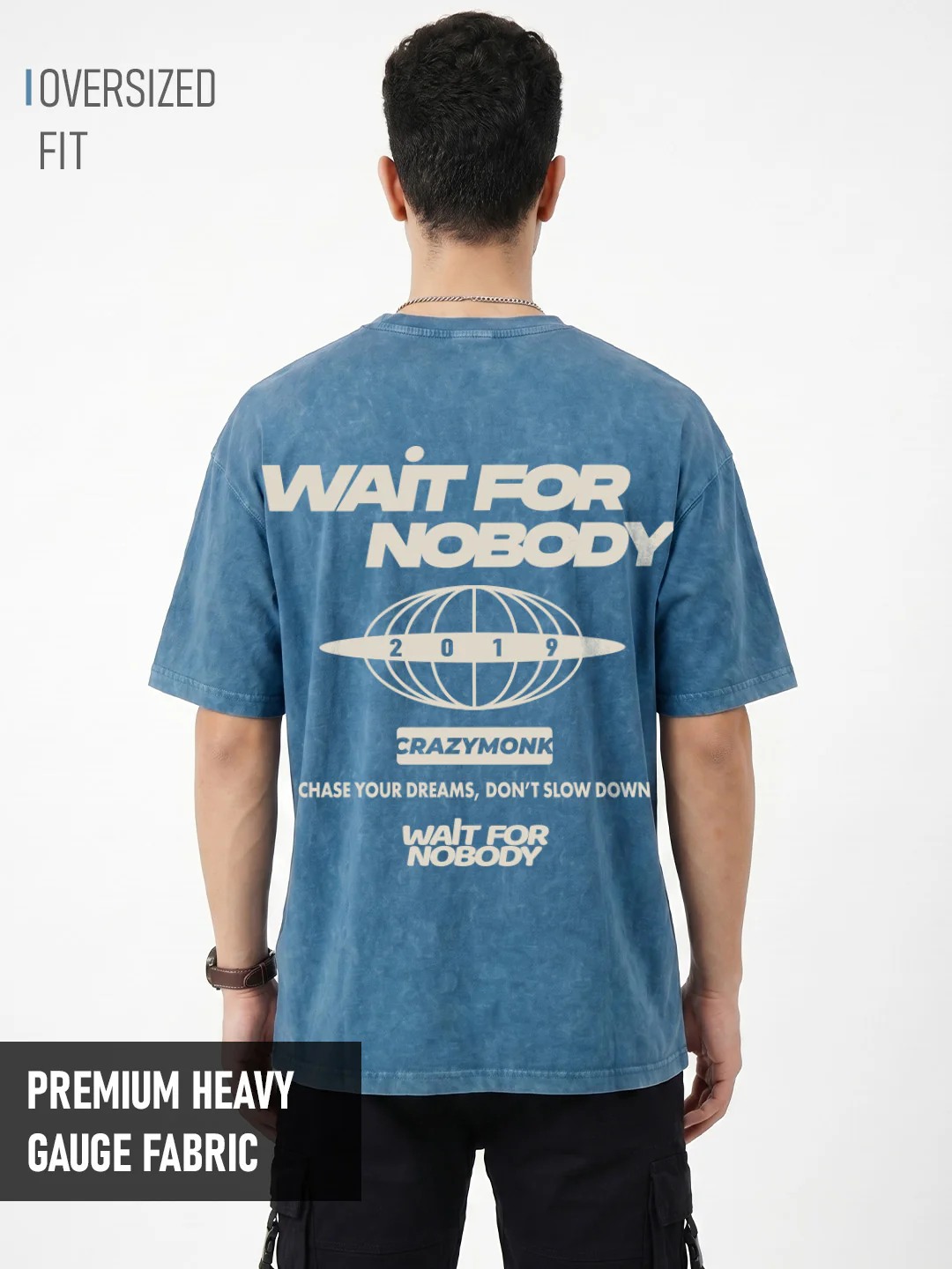 No Limits Acid Wash Oversized T-Shirt - Denim Blue Acid Wash
