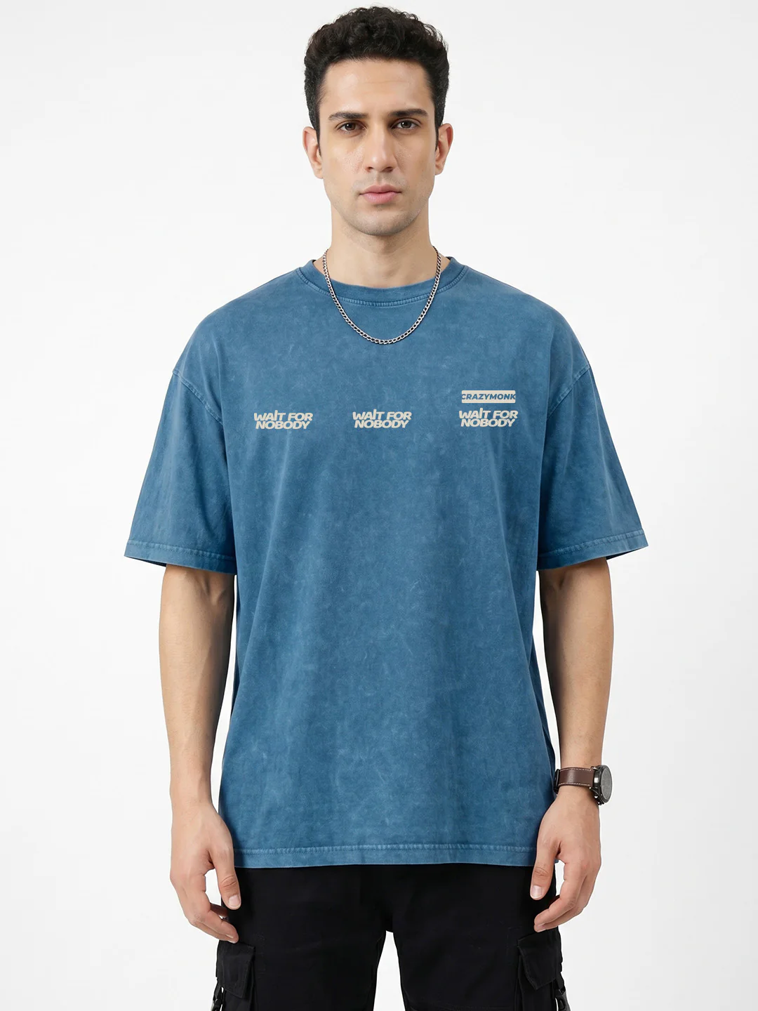 No Limits Acid Wash Oversized T-Shirt - Denim Blue Acid Wash - Image 2