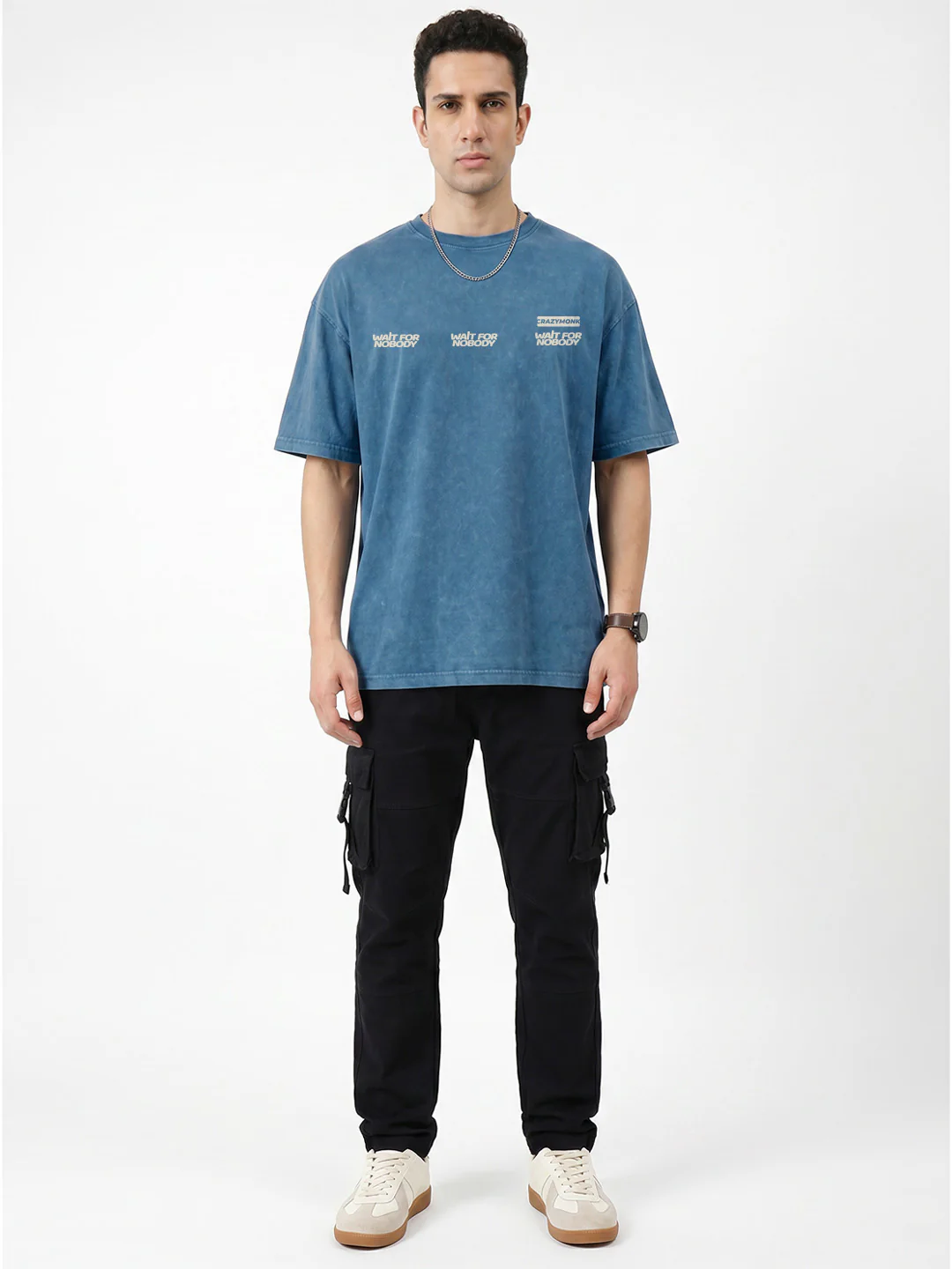 No Limits Acid Wash Oversized T-Shirt - Denim Blue Acid Wash - Image 3
