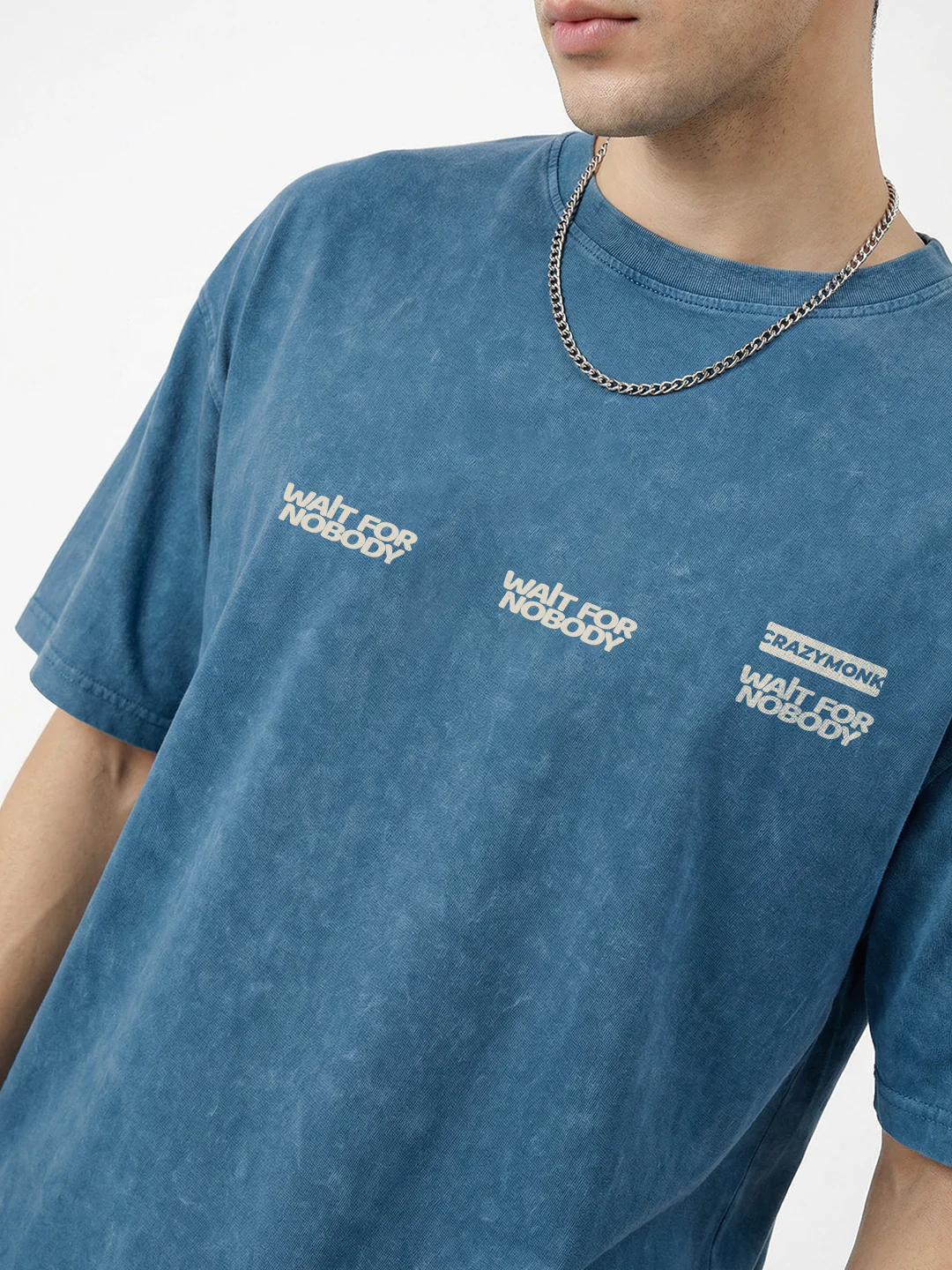 No Limits Acid Wash Oversized T-Shirt - Denim Blue Acid Wash - Image 4