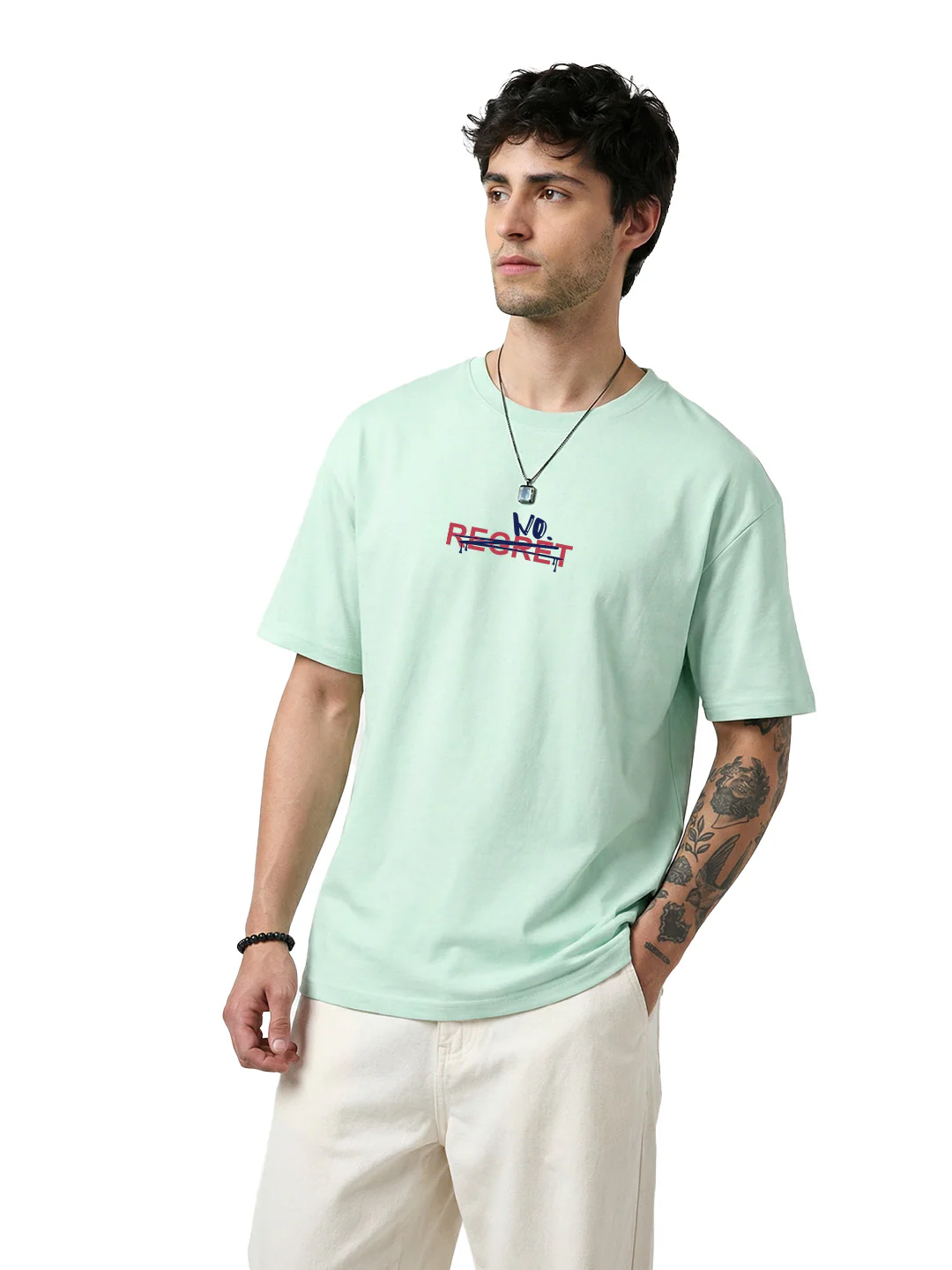 No Regrets Graphic Printed Oversized T-Shirt - Mint - Image 2