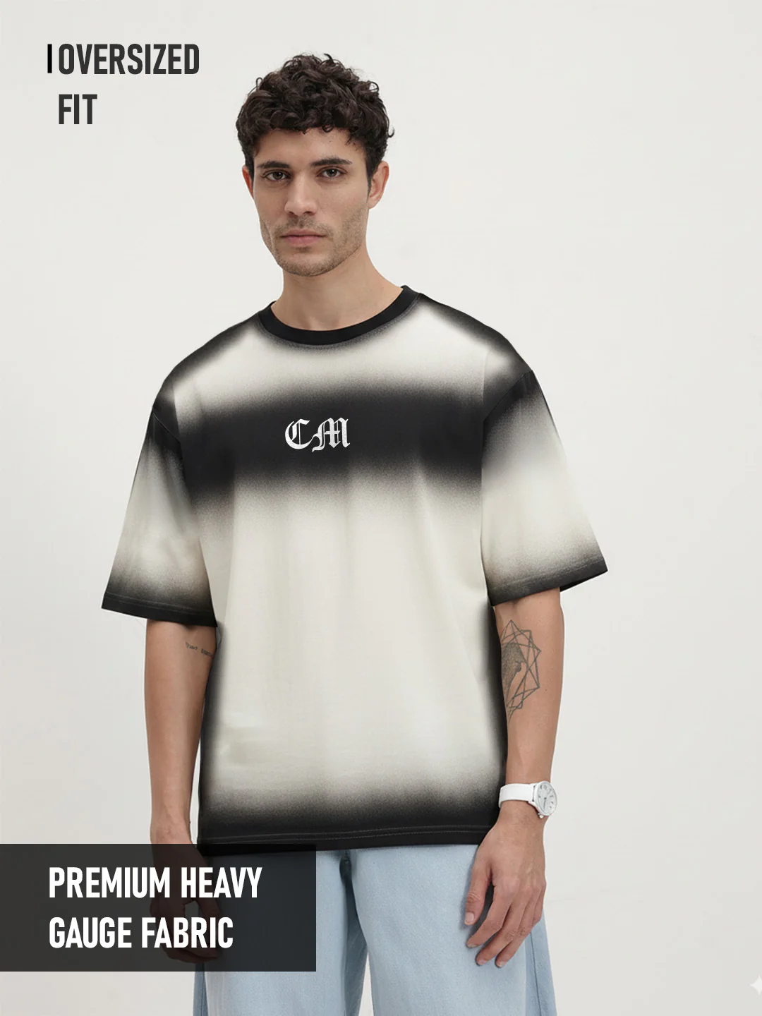 Obsidian Haze Spray Effect Oversized T-Shirt - Off White