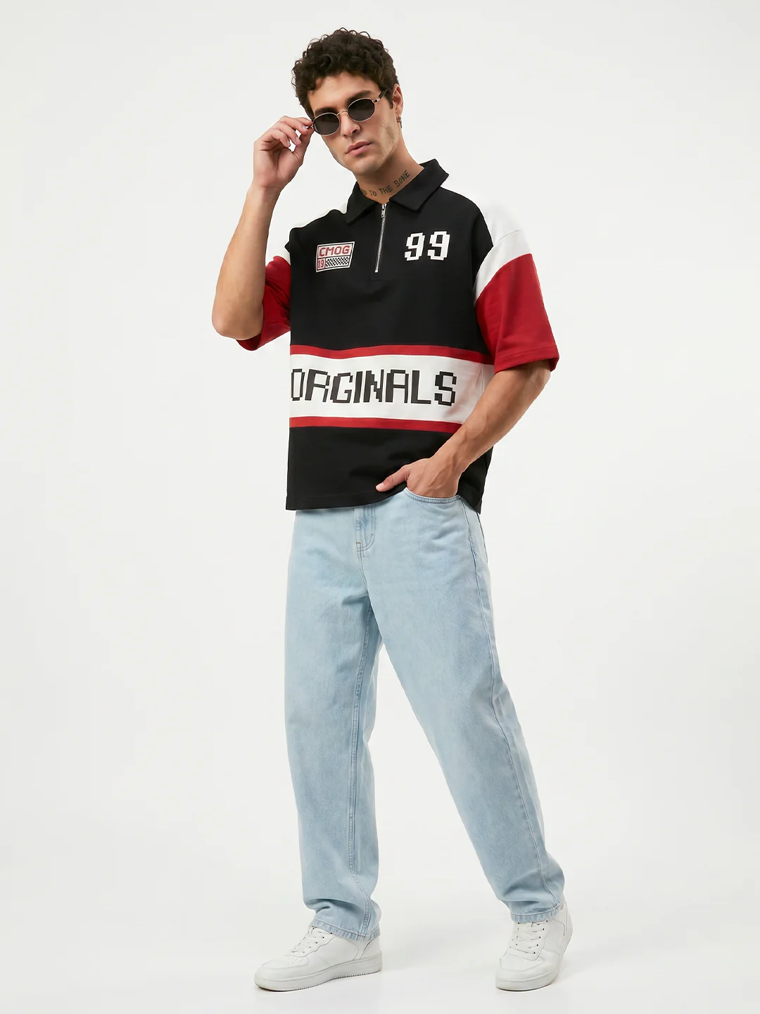 CM OG 99 Originals Oversized Polo T-Shirt - Black, White & Red - Image 3