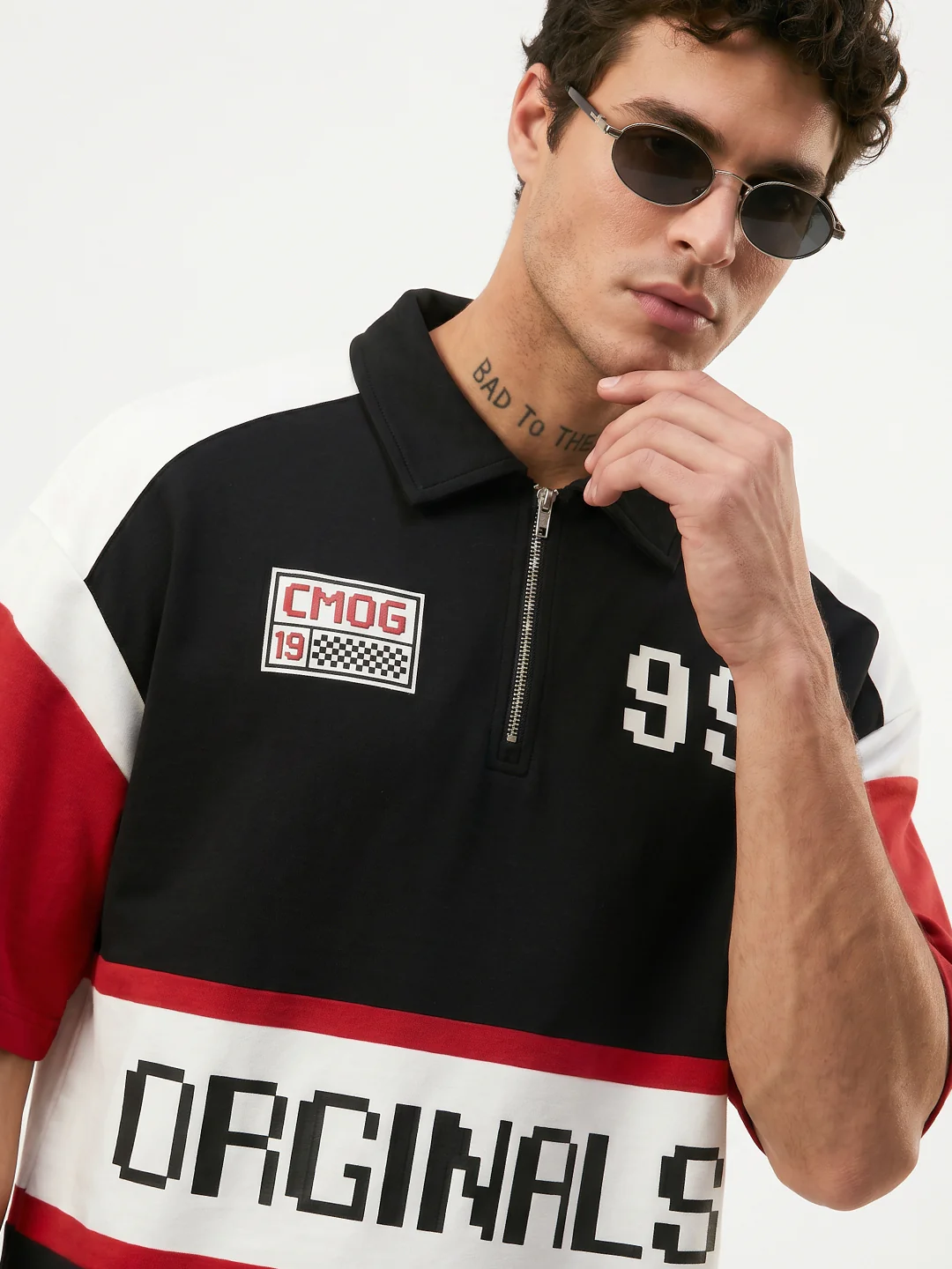 CM OG 99 Originals Oversized Polo T-Shirt - Black, White & Red - Image 4