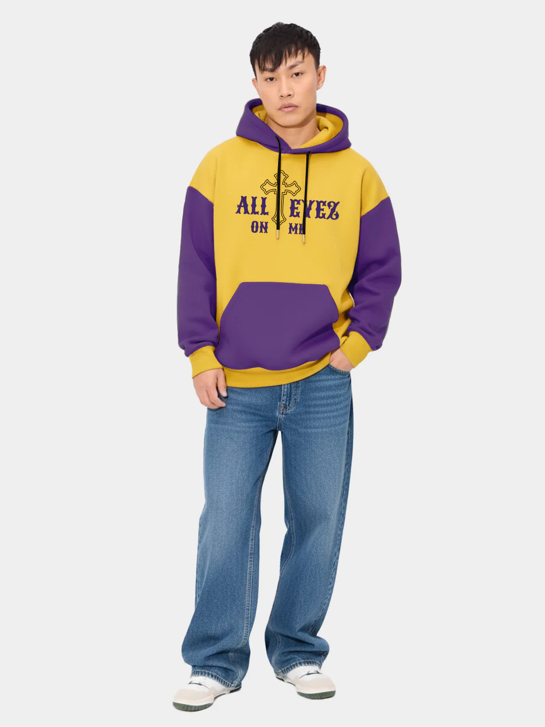 All Eyes on Me Oversized Hoodie - Yellow & Purple - Image 3