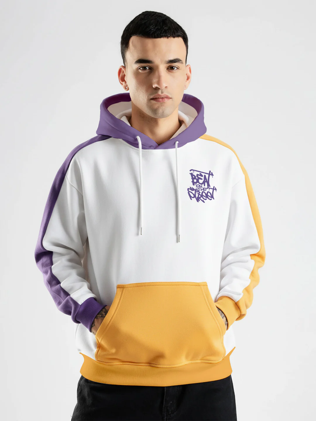 Beat On The Street Oversized Hoodie -  White, Purple & Yellow - Image 2