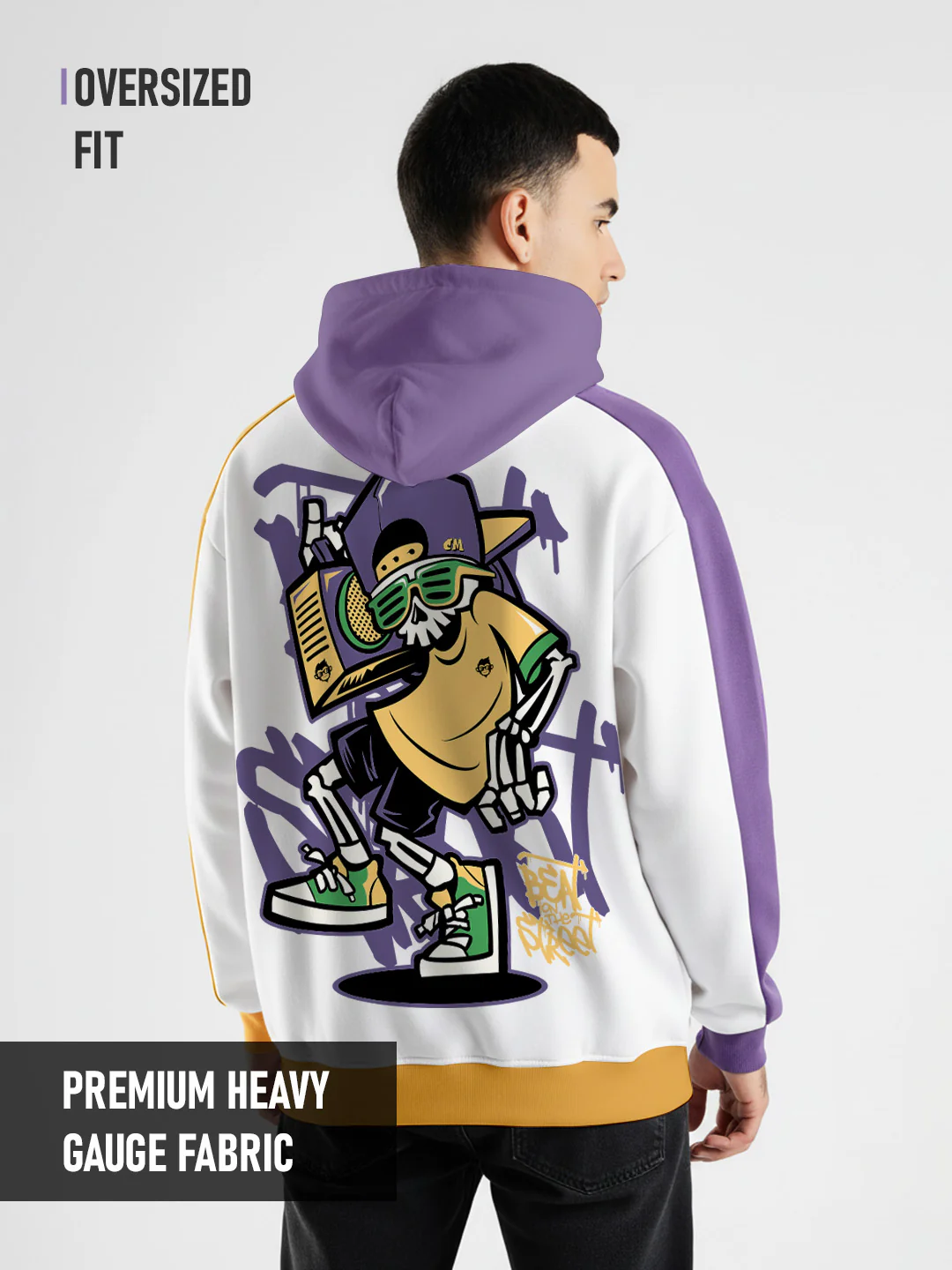 Beat On The Street Oversized Hoodie -  White, Purple & Yellow - Image 3