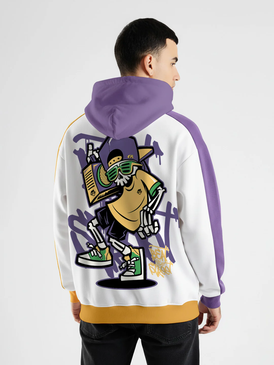 Beat On The Street Oversized Hoodie -  White, Purple & Yellow - Image 4