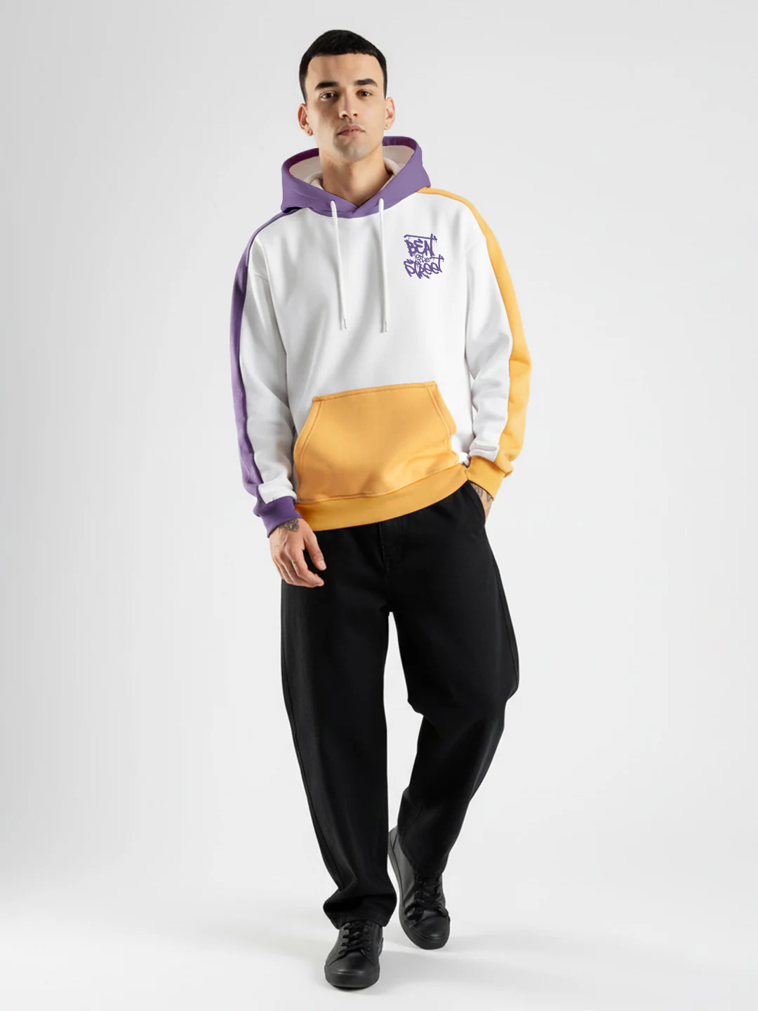 Beat On The Street Oversized Hoodie -  White, Purple & Yellow - Image 5