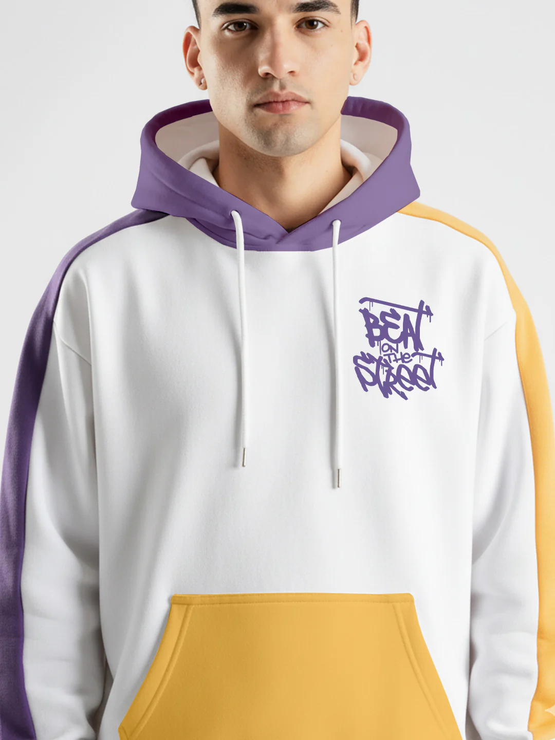 Beat On The Street Oversized Hoodie -  White, Purple & Yellow - Image 6