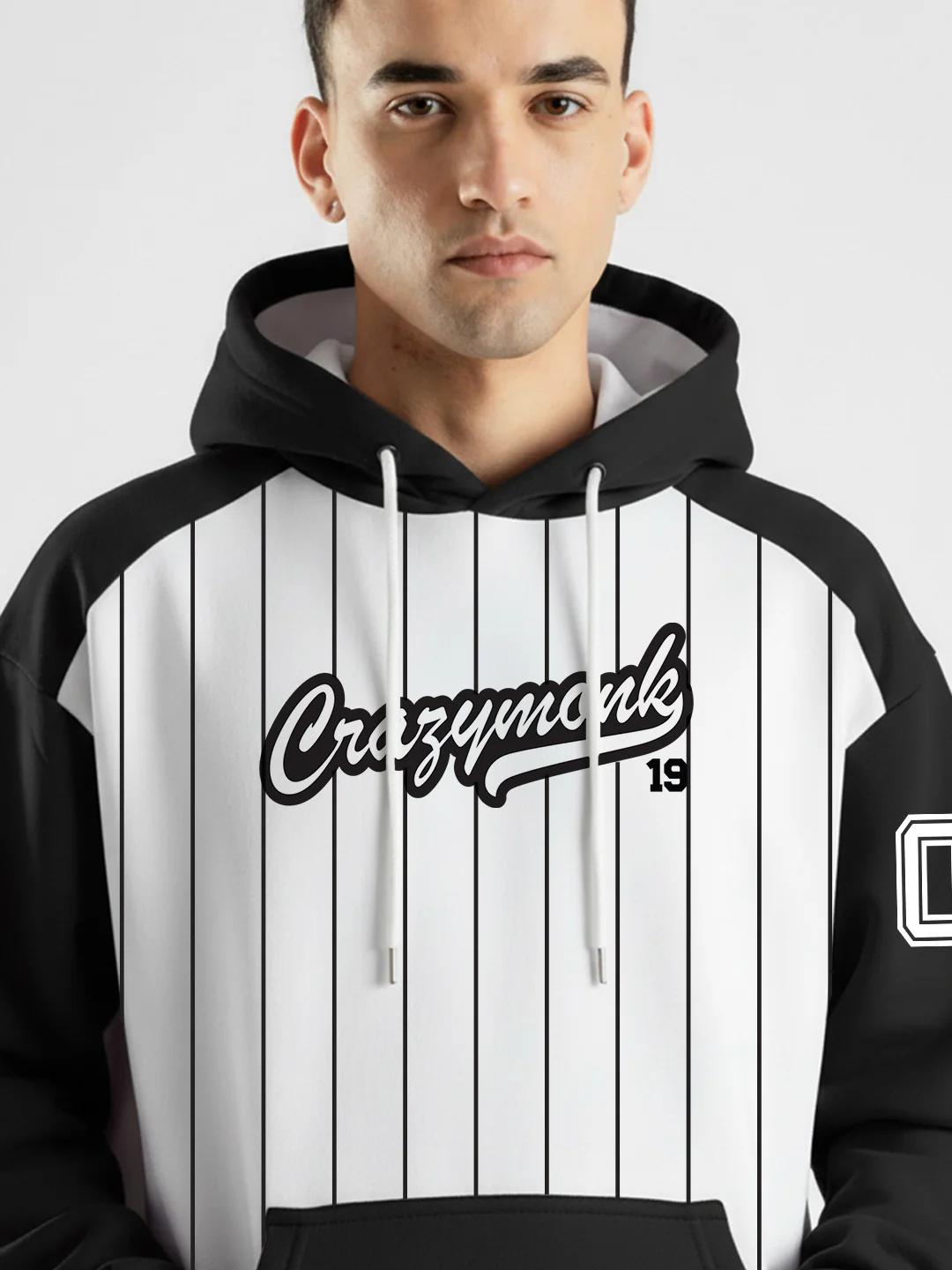Crazymonk Base Ball Oversized Hoodie - Black & White - Image 4
