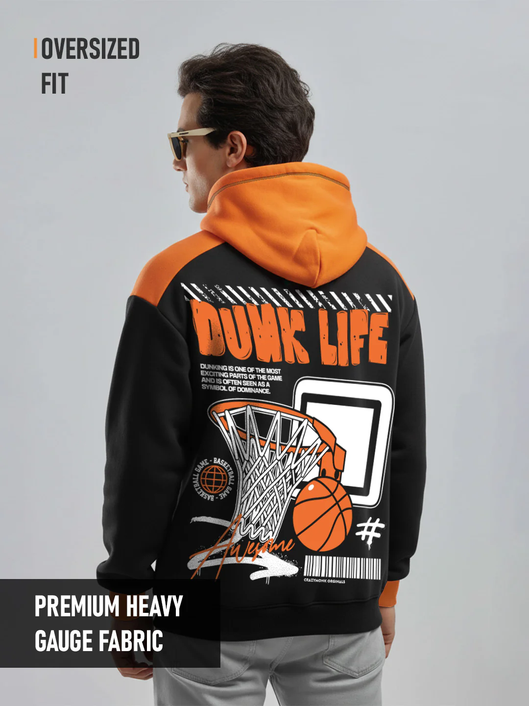 Dunk Life Oversized Hoodie - Black & Orange - Image 3