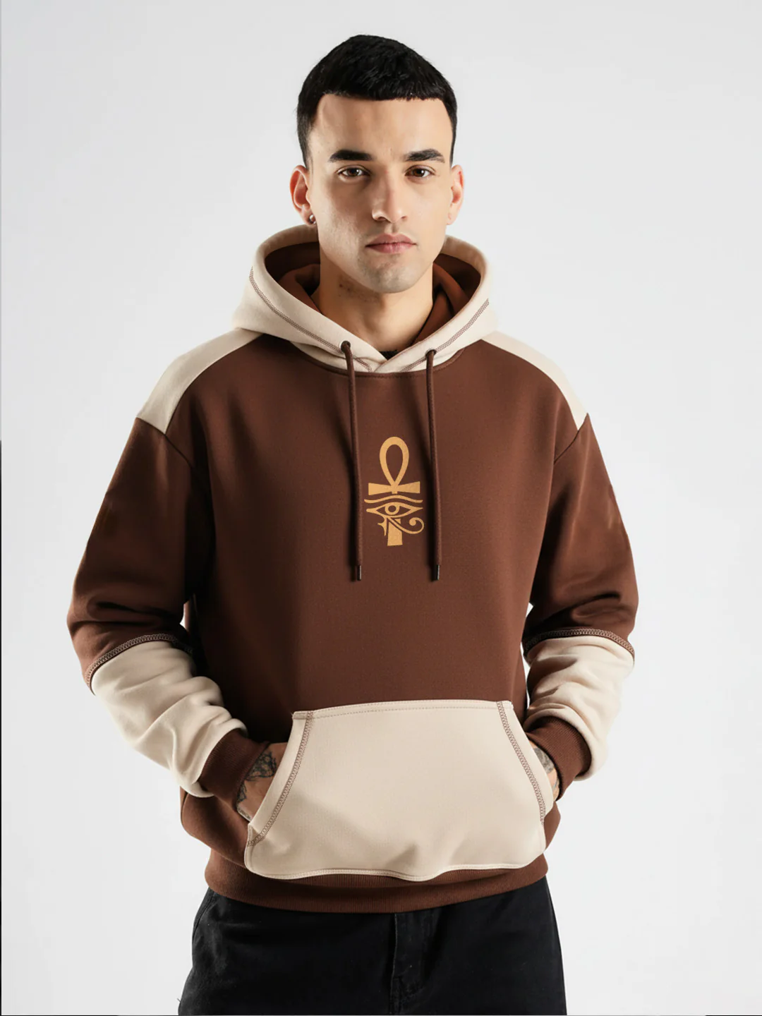 Eye Of Ra Oversized Hoodie - Beige & Brown - Image 2