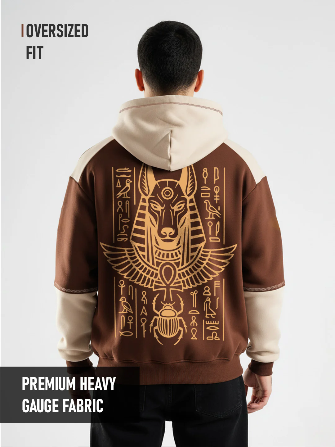 Eye Of Ra Oversized Hoodie - Beige & Brown - Image 3