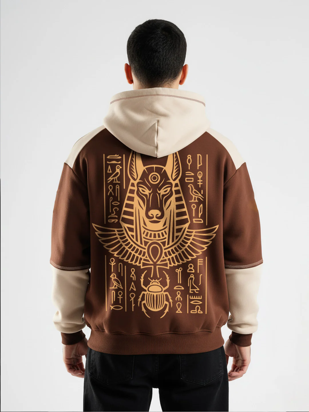 Eye Of Ra Oversized Hoodie - Beige & Brown - Image 4