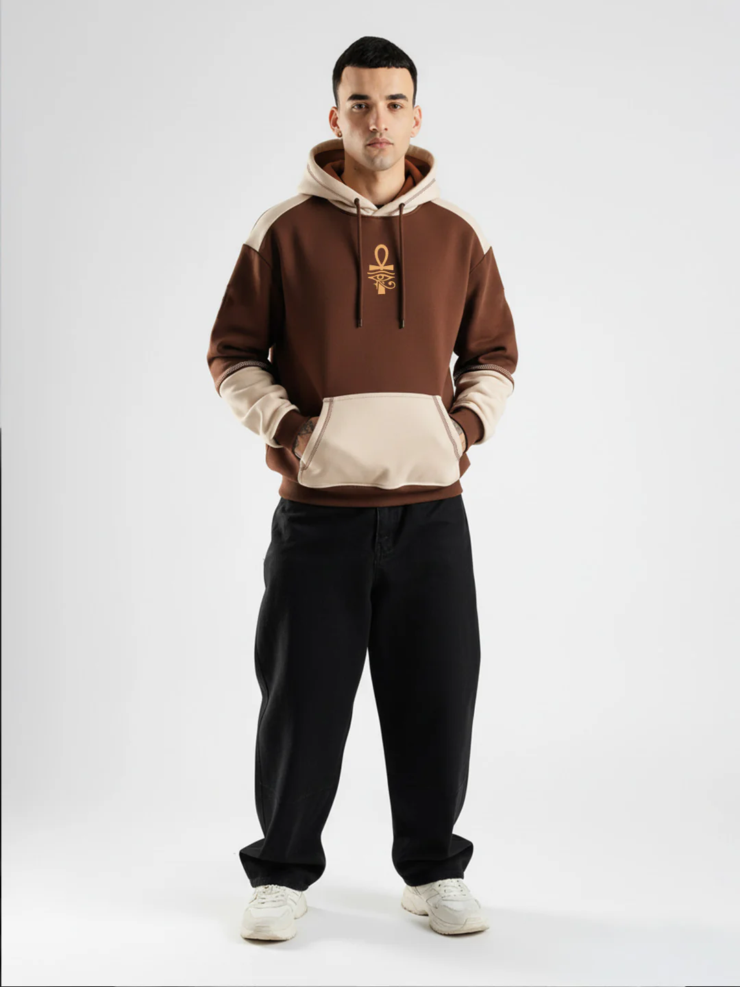 Eye Of Ra Oversized Hoodie - Beige & Brown - Image 5