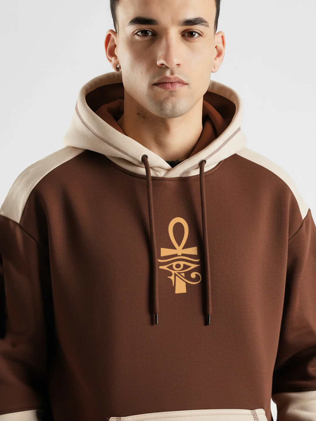 Eye Of Ra Oversized Hoodie - Beige & Brown - Image 6