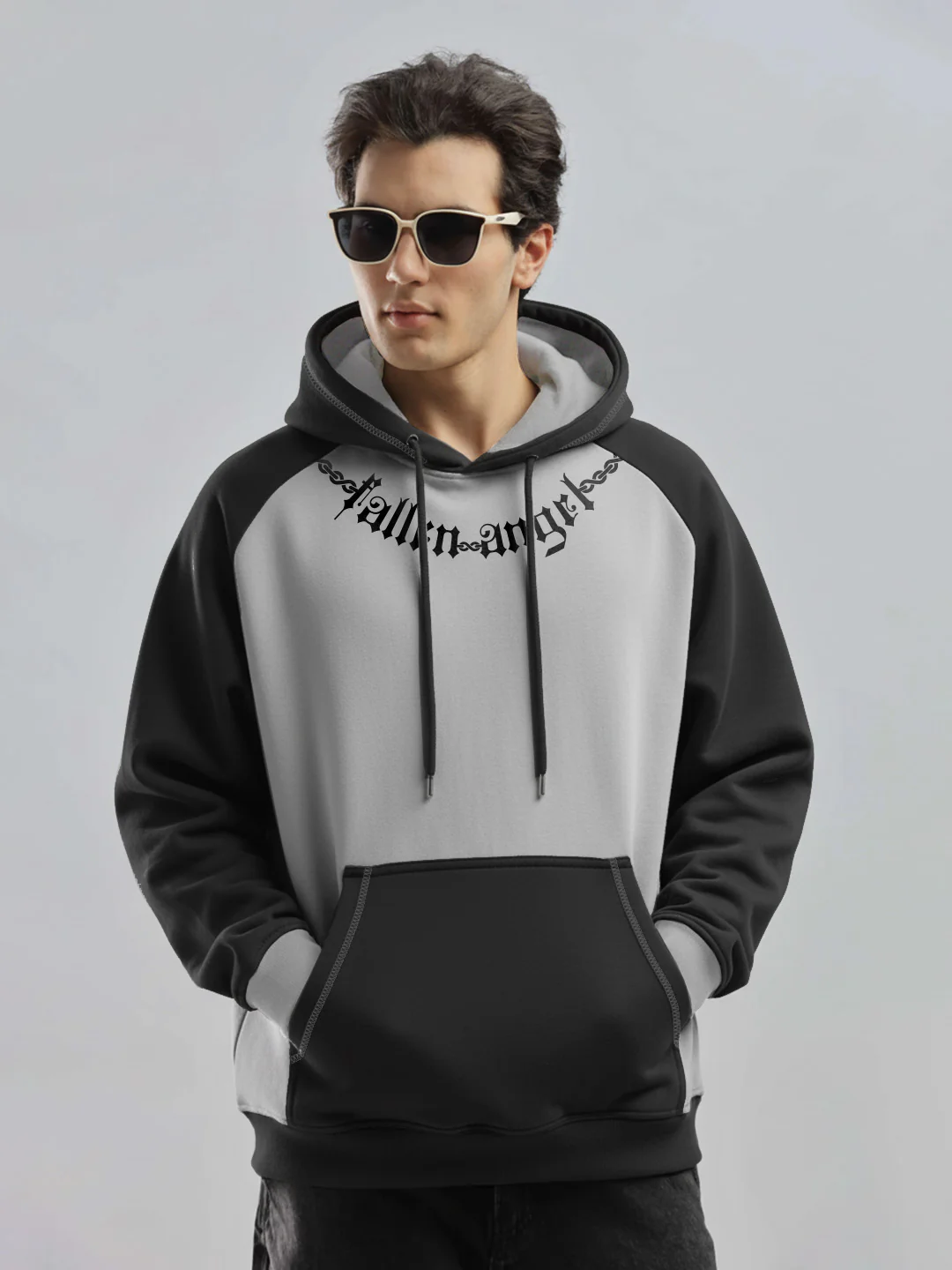 Fallen Angel Oversized Hoodie - LT.Grey & Black - Image 2