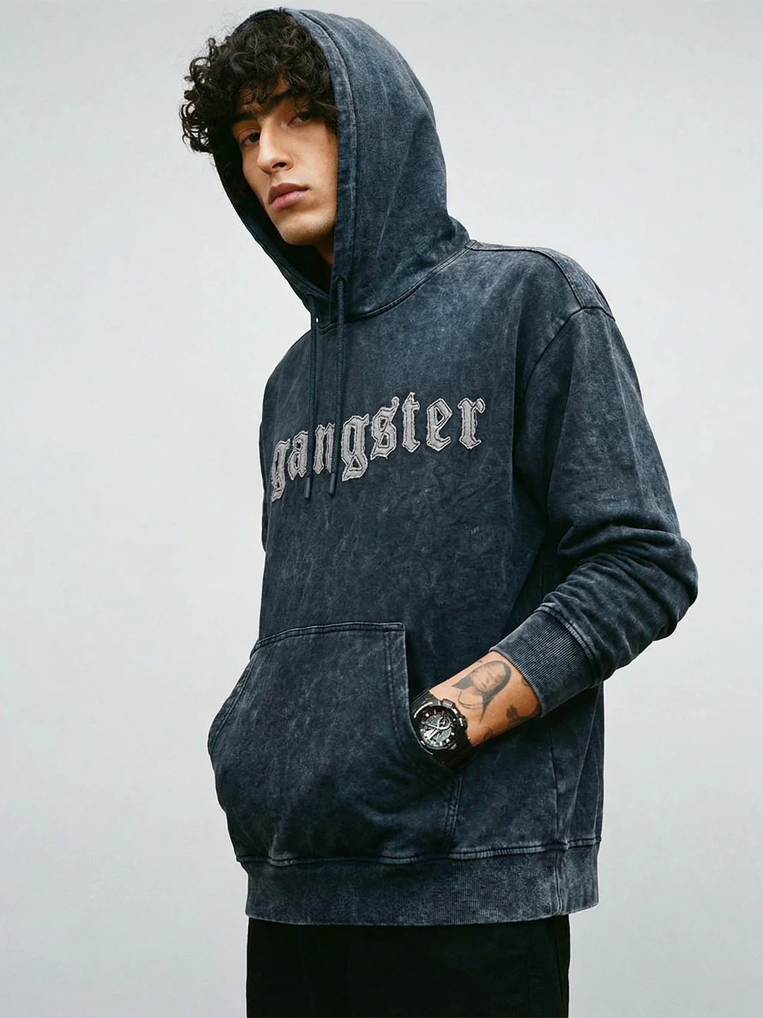Gangster Oversized Hoodie - Black - Image 4