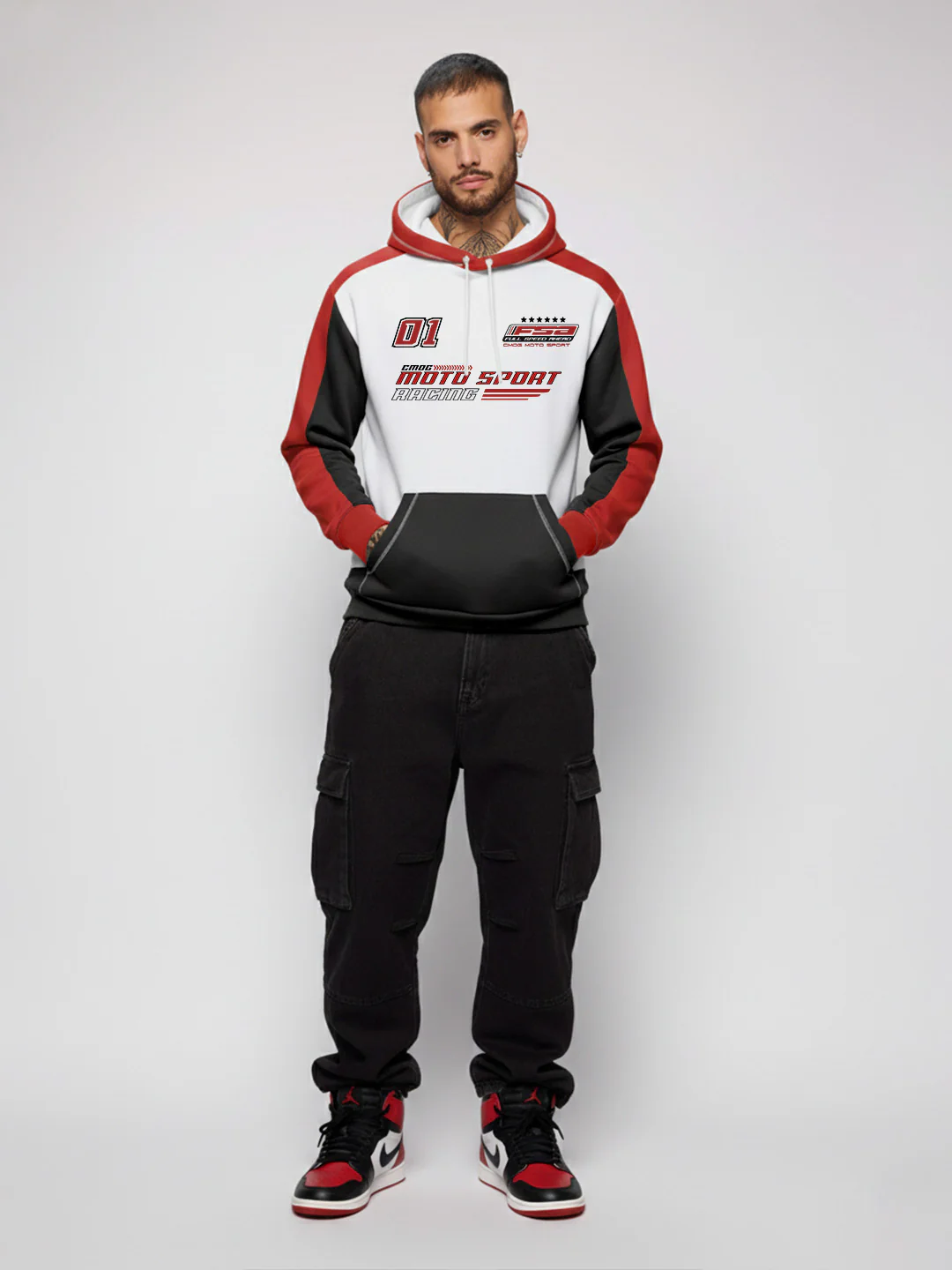 Motosport FSA Oversized Hoodie - Red, white & Black - Image 2