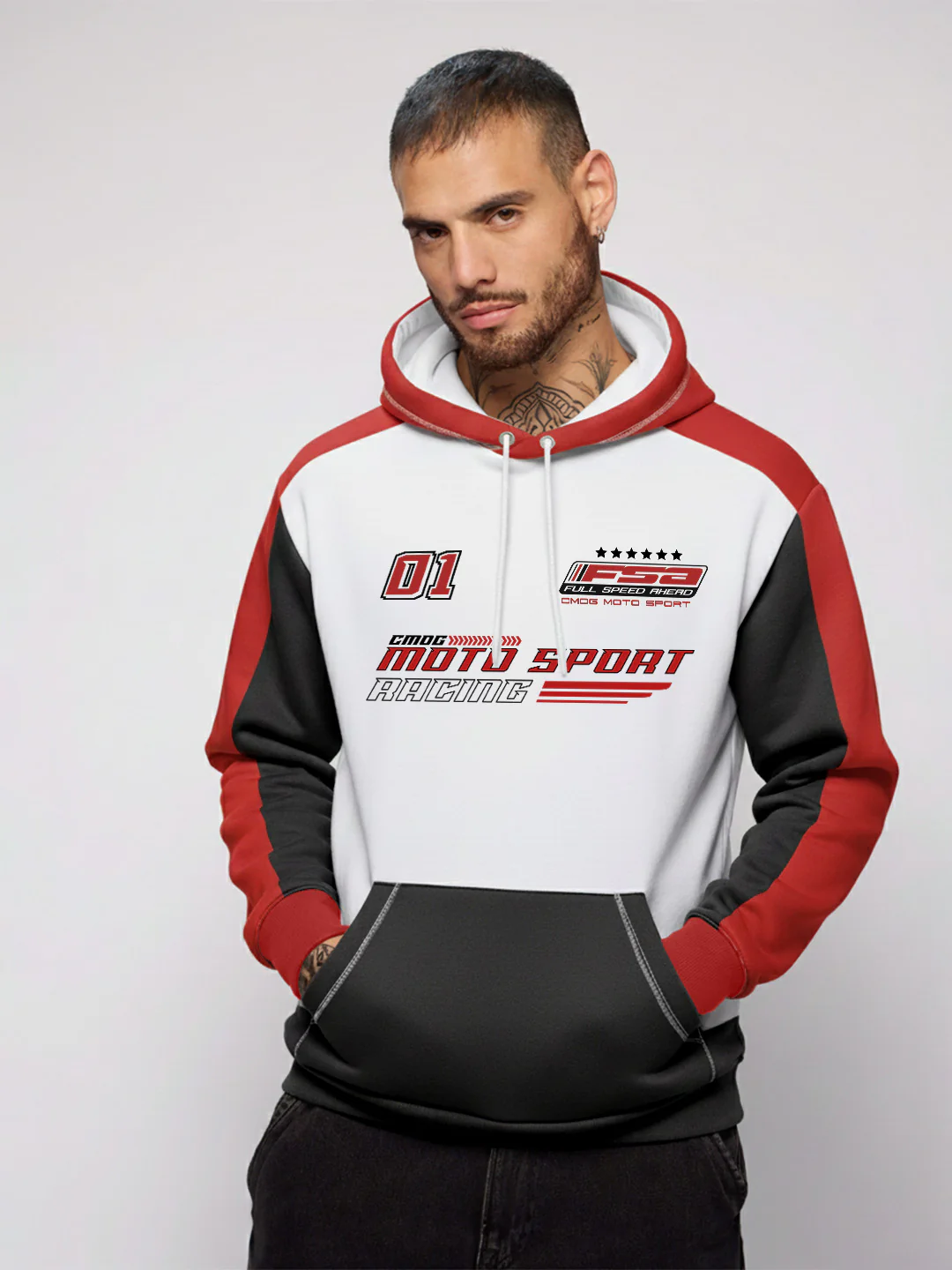 Motosport FSA Oversized Hoodie - Red, white & Black - Image 3