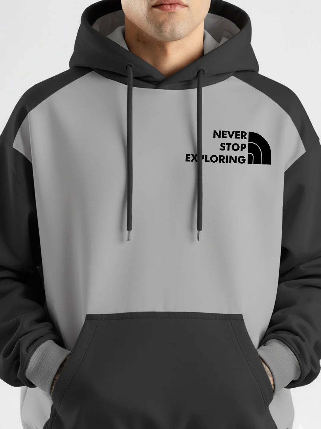 Never Stop Exploring Oversized Hoodie - LT.Grey & Black - Image 5
