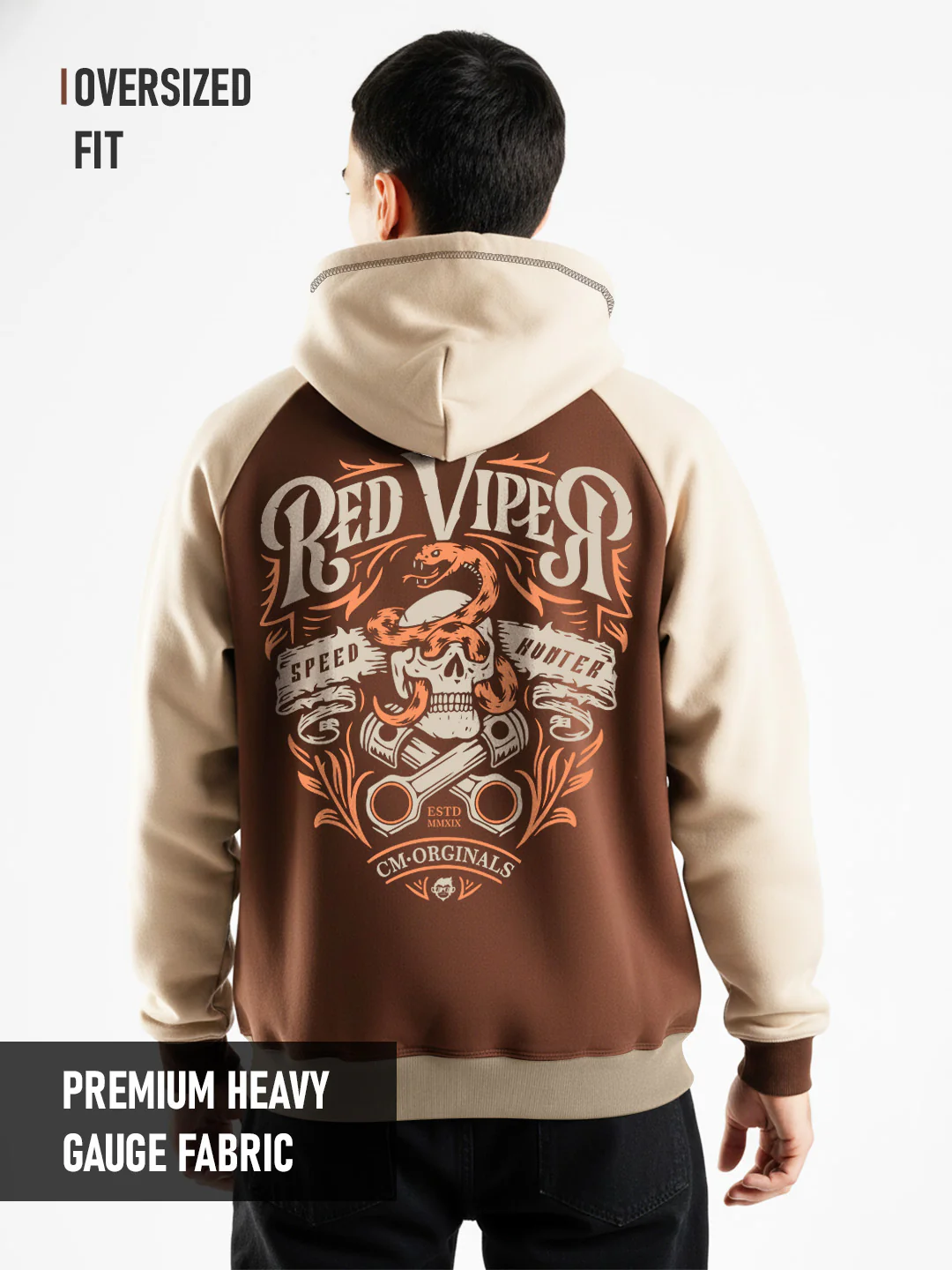 Red Viper Oversized Hoodie - Brown & Beige - Image 3
