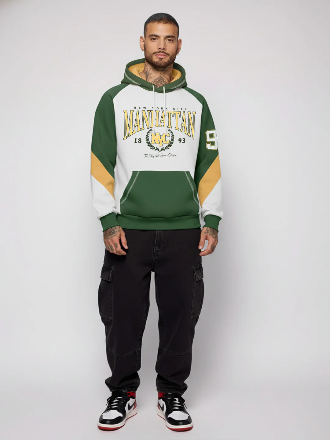 Manhattan Oversized Hoodie - Off White, Green & Yellow - Image 4