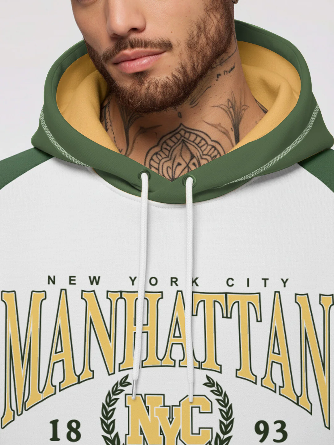 Manhattan Oversized Hoodie - Off White, Green & Yellow - Image 5