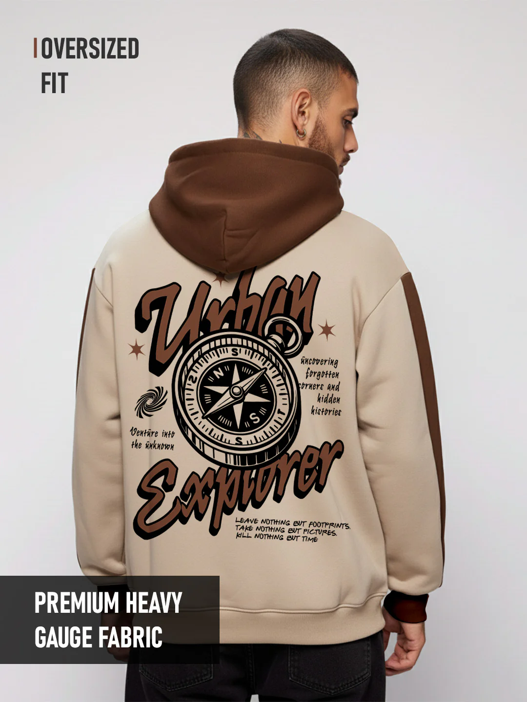 Urban Explorer Oversized Hoodie - Brown & Beige - Image 3