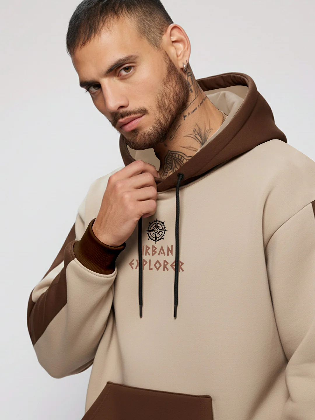 Urban Explorer Oversized Hoodie - Brown & Beige - Image 5
