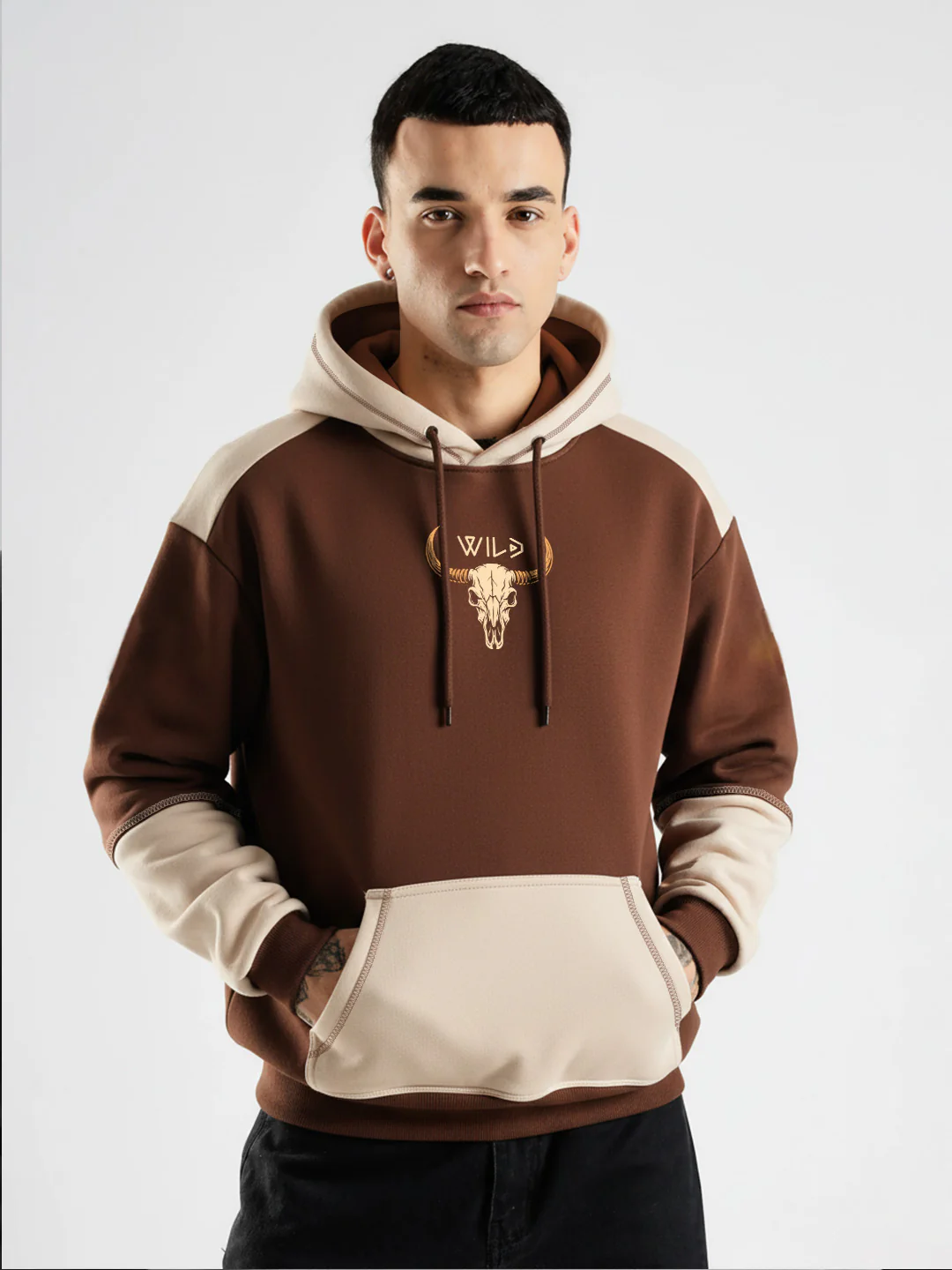 Western Spirit Oversized Hoodie - Beige & Brown - Image 2