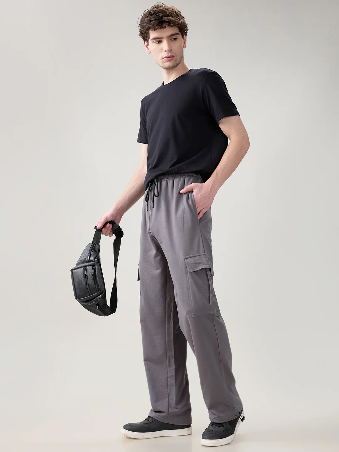 Plain Oversized Cargo Joggers - Grey - Image 5