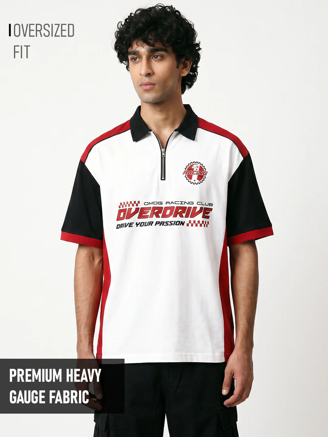 Over Drive CM OG Racing Club Oversized Polo T-Shirt - Red, White & Black