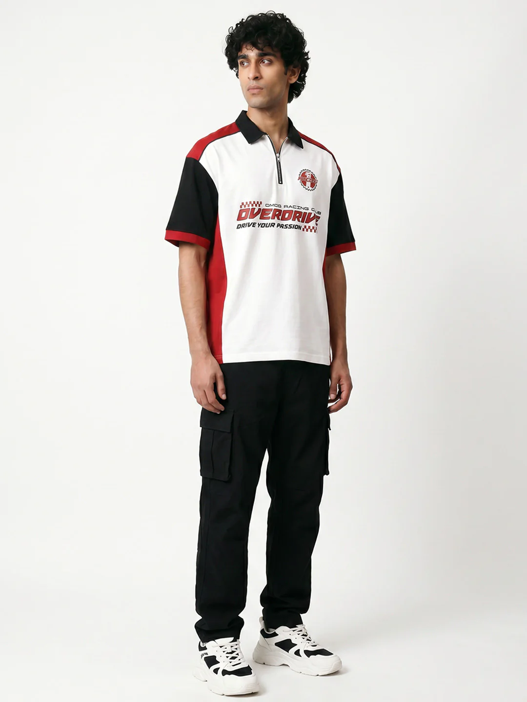 Over Drive CM OG Racing Club Oversized Polo T-Shirt - Red, White & Black - Image 3