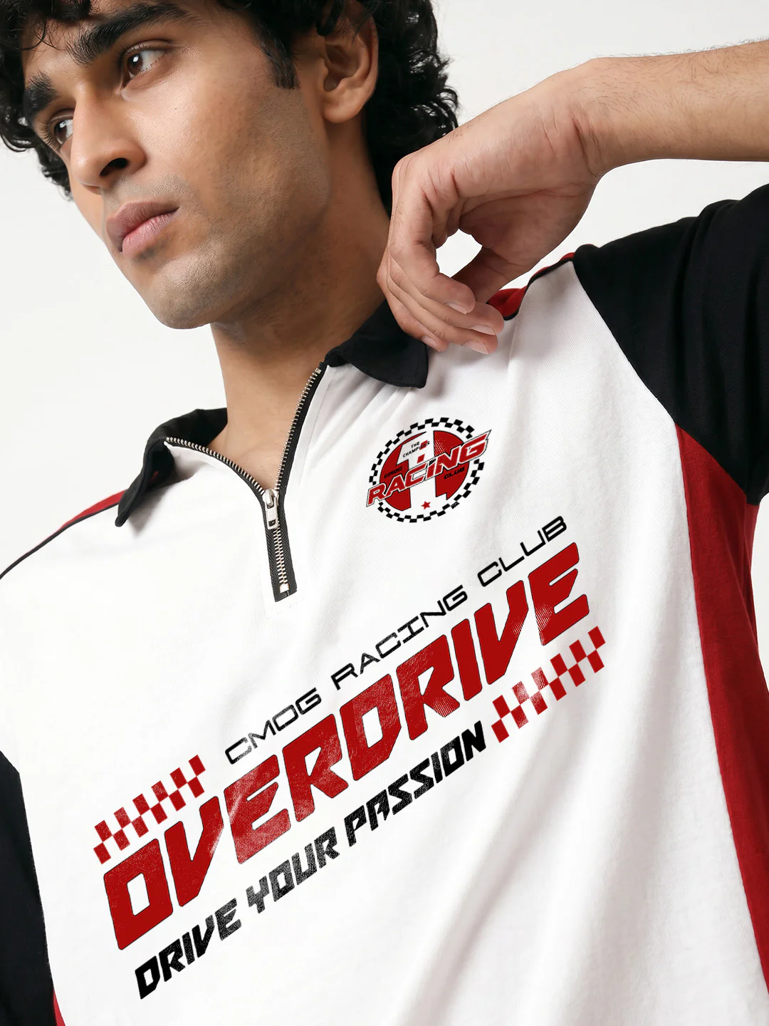 Over Drive CM OG Racing Club Oversized Polo T-Shirt - Red, White & Black - Image 4