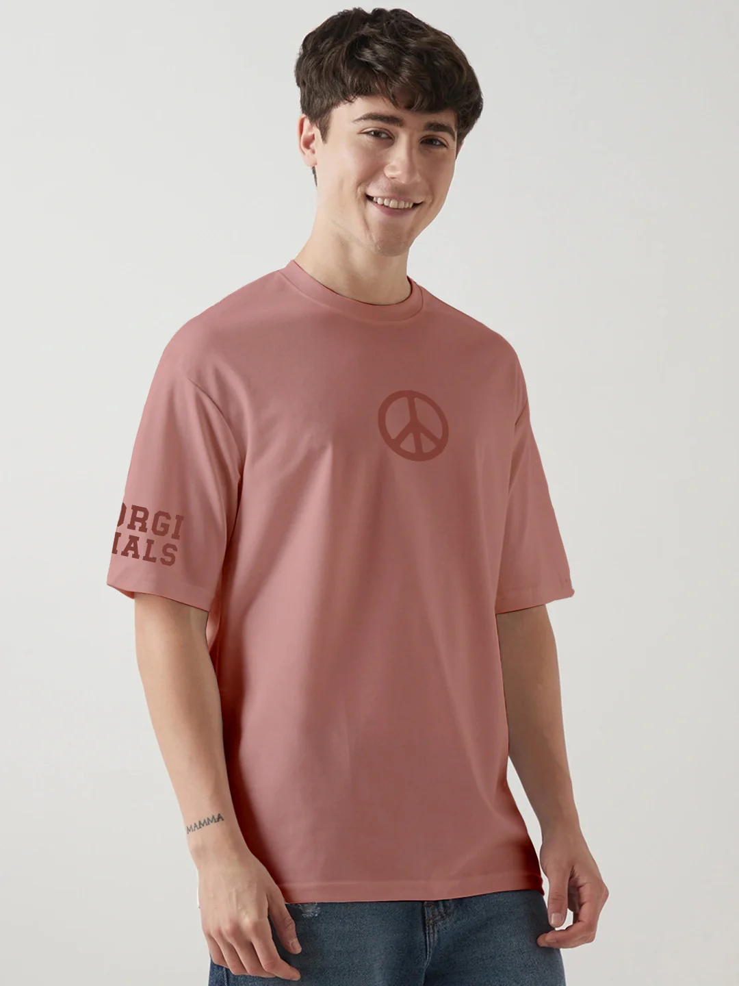 Peace Graphic Printed Oversized T-Shirt - Coral Haze - Image 2