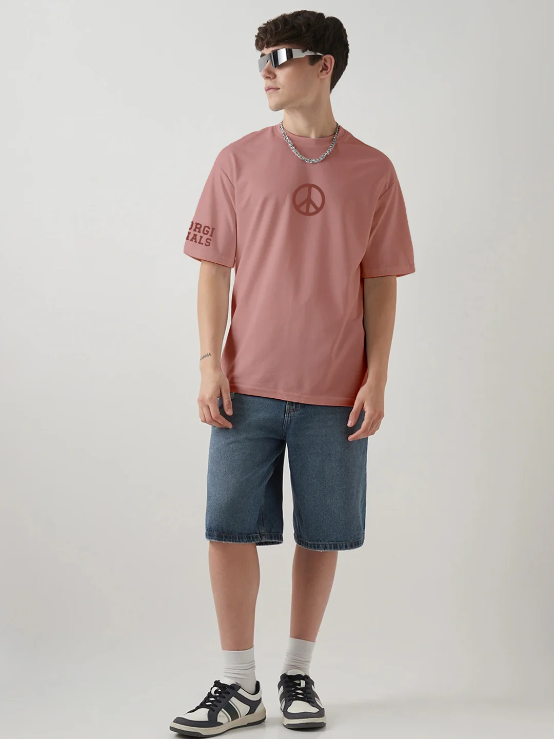 Peace Graphic Printed Oversized T-Shirt - Coral Haze - Image 3