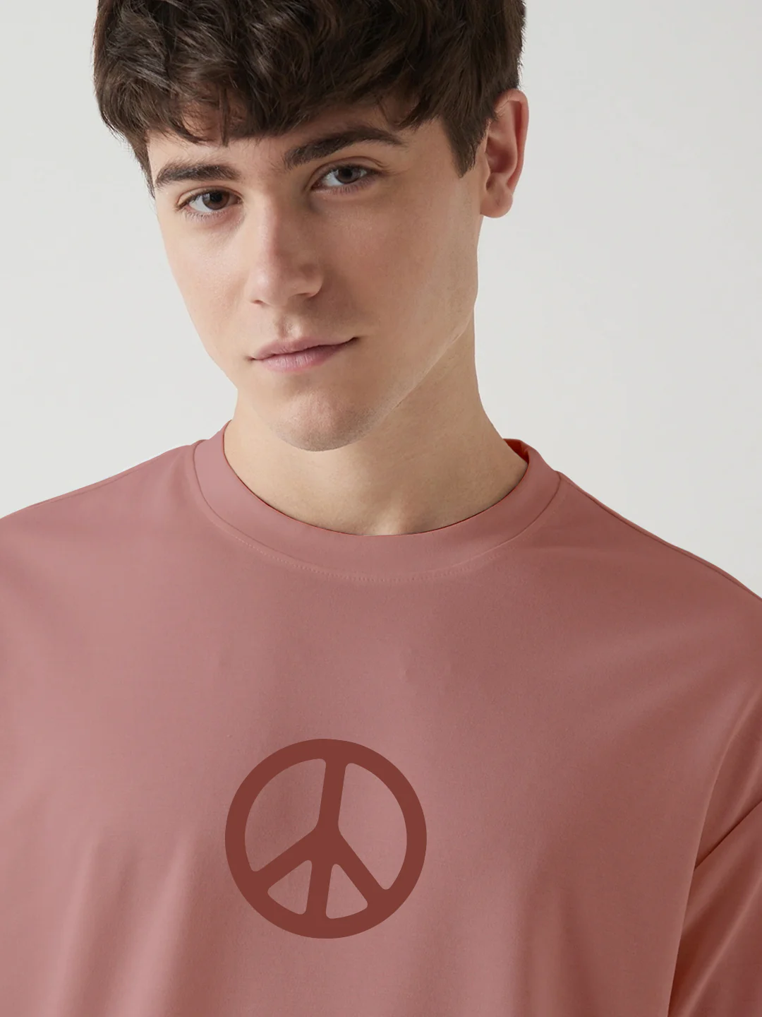 Peace Graphic Printed Oversized T-Shirt - Coral Haze - Image 4