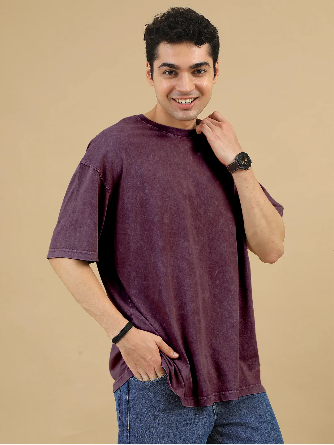 Plain Acid Wash Oversized T-Shirt - Grapeade - Image 3