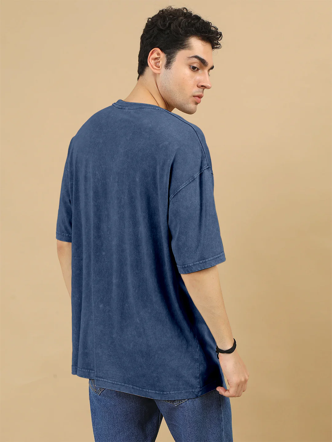 Plain Acid Wash Oversized T-Shirt - Navy Blue - Image 2