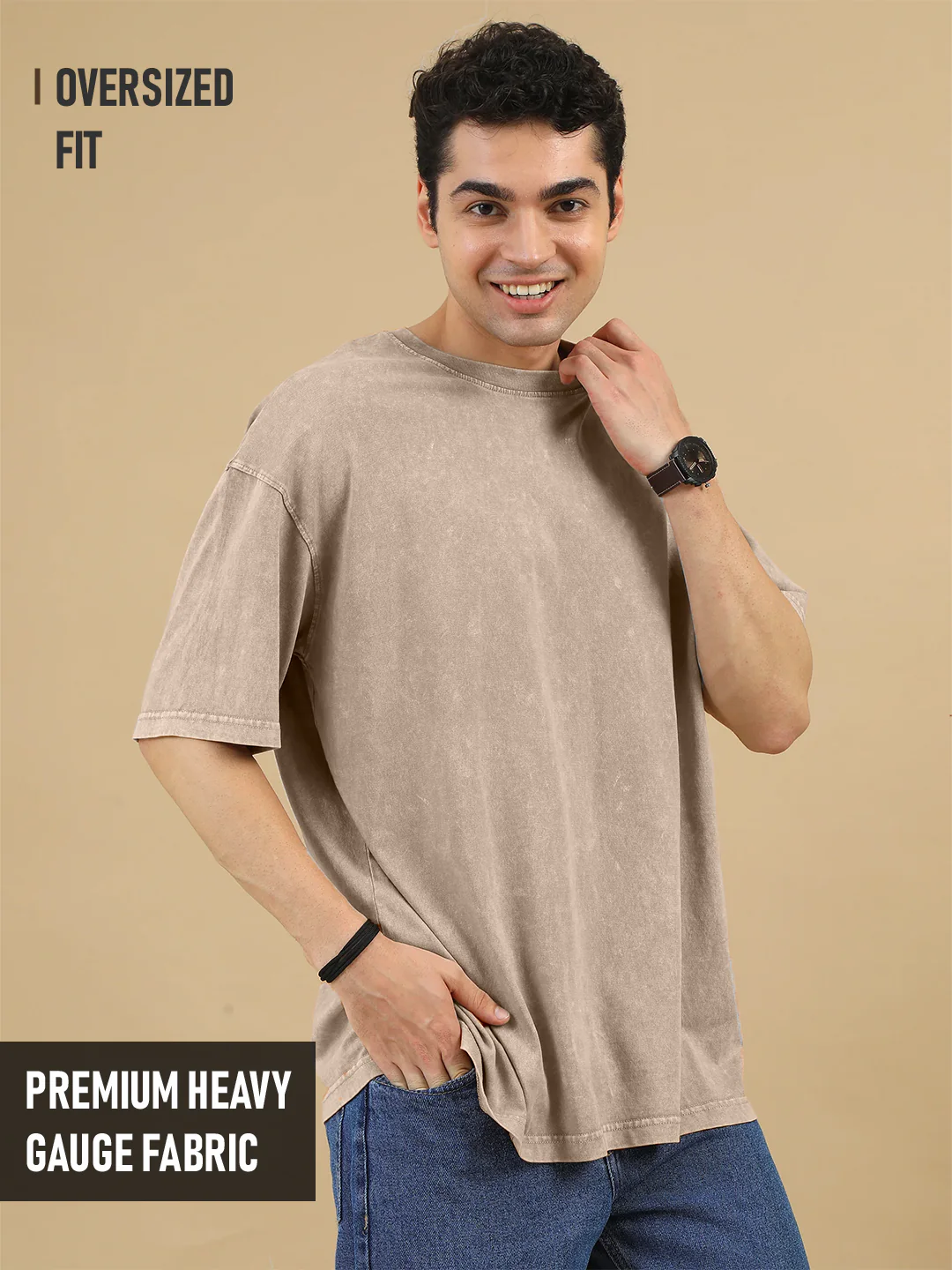 Plain Acid Wash Oversized T-Shirt - Quick Sand