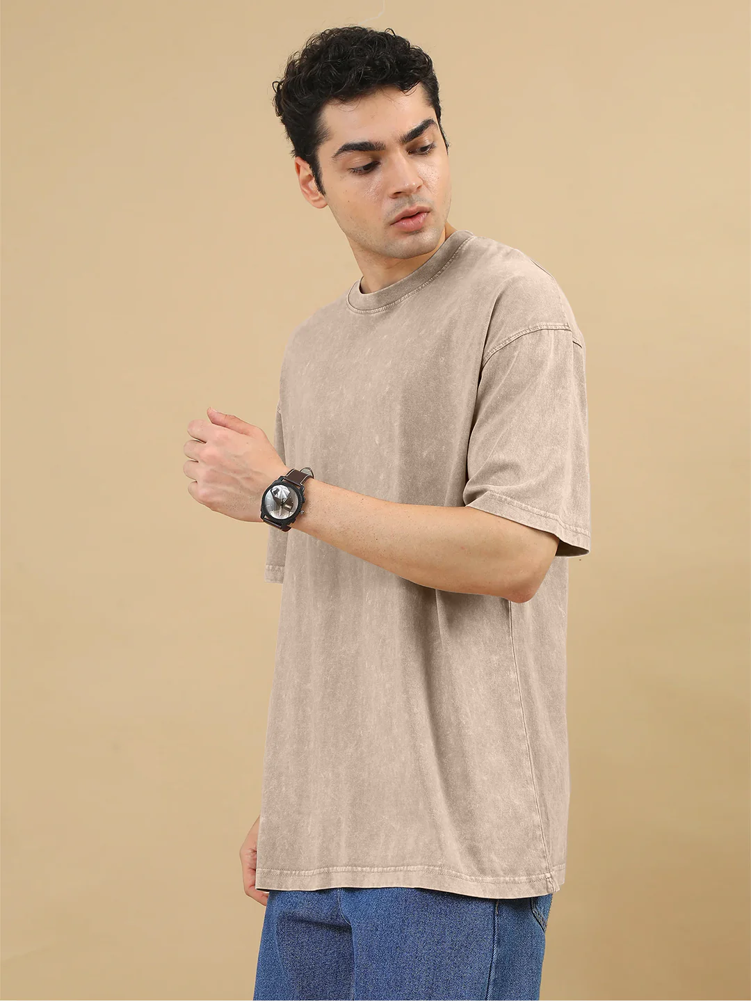 Plain Acid Wash Oversized T-Shirt - Quick Sand - Image 3