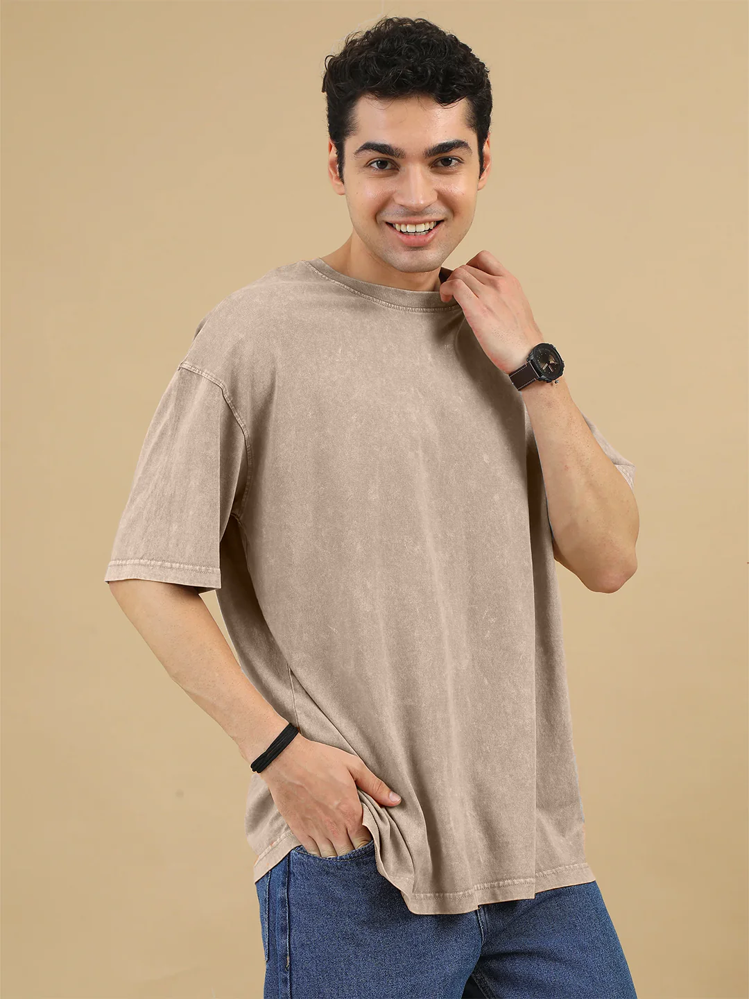 Plain Acid Wash Oversized T-Shirt - Quick Sand - Image 4
