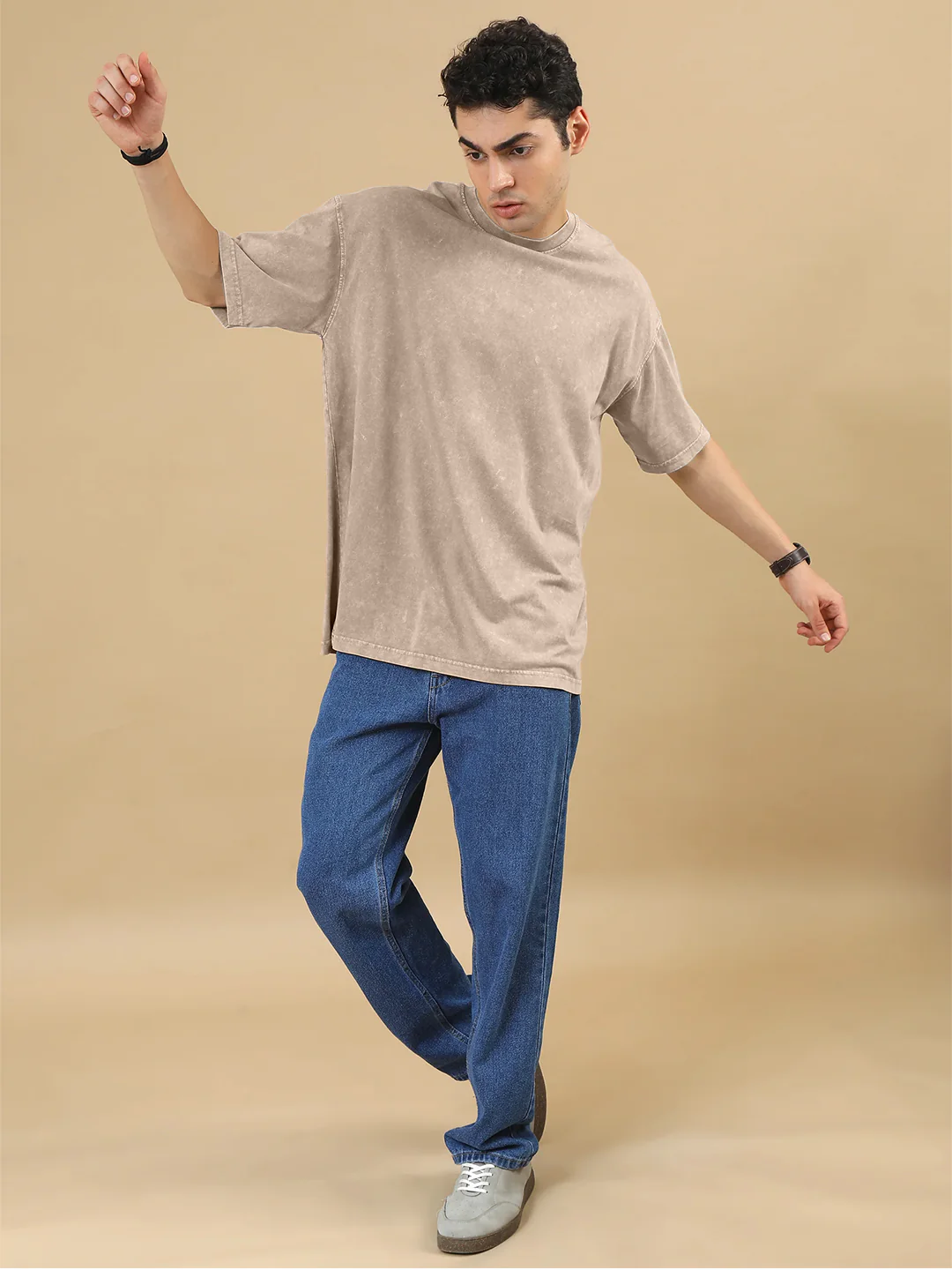 Plain Acid Wash Oversized T-Shirt - Quick Sand - Image 5