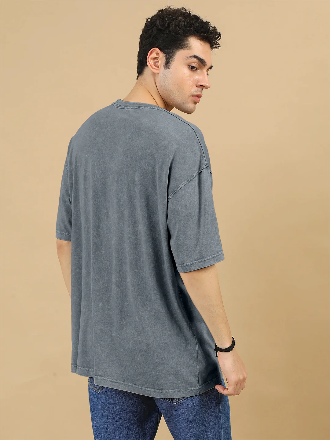 Plain Acid Wash Oversized T-Shirt - Steel Grey - Image 2