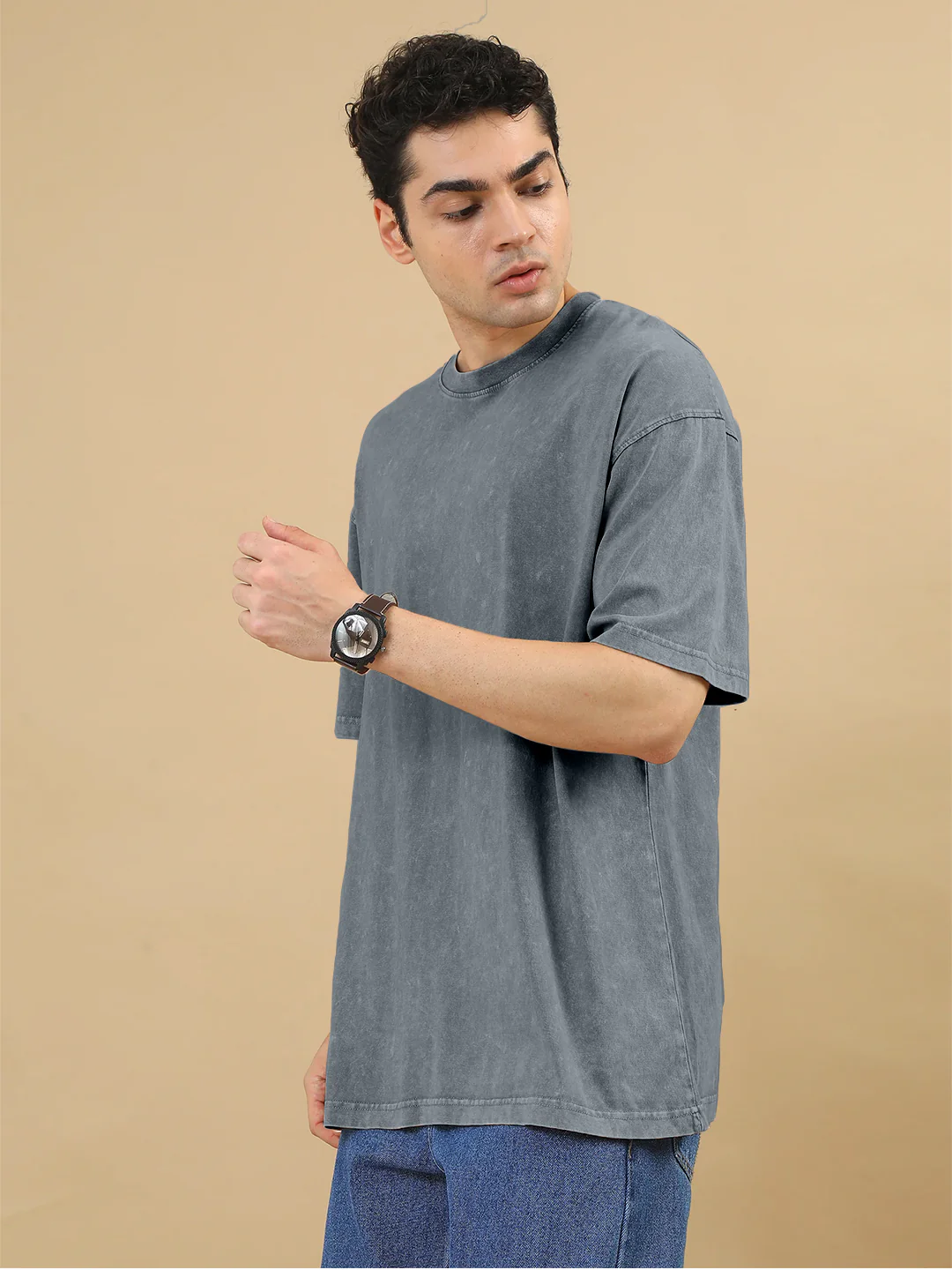 Plain Acid Wash Oversized T-Shirt - Steel Grey - Image 3