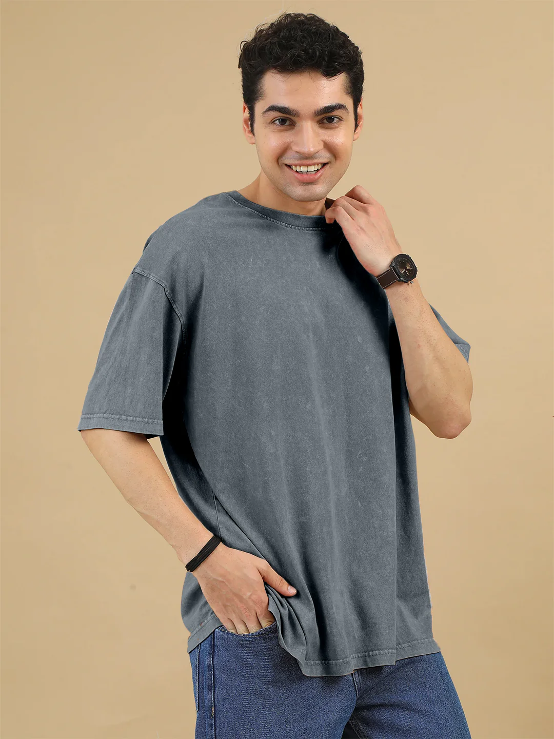 Plain Acid Wash Oversized T-Shirt - Steel Grey - Image 4